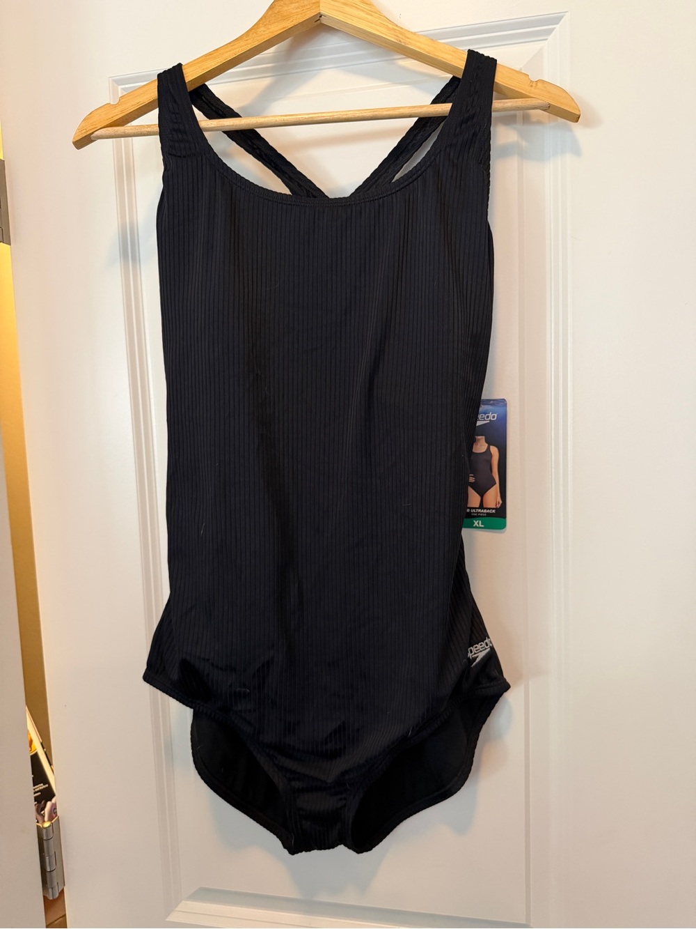 Speedo Black Ribbed Crossback One-Piece Swimsuit